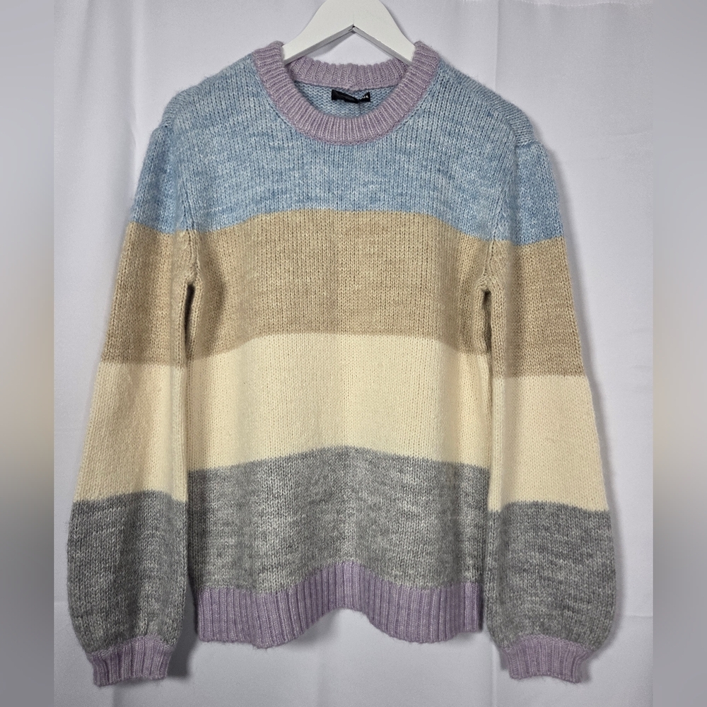 NWT AQUA Stripe Crewneck Chunky Cozy Sweater Women's Size S  $78